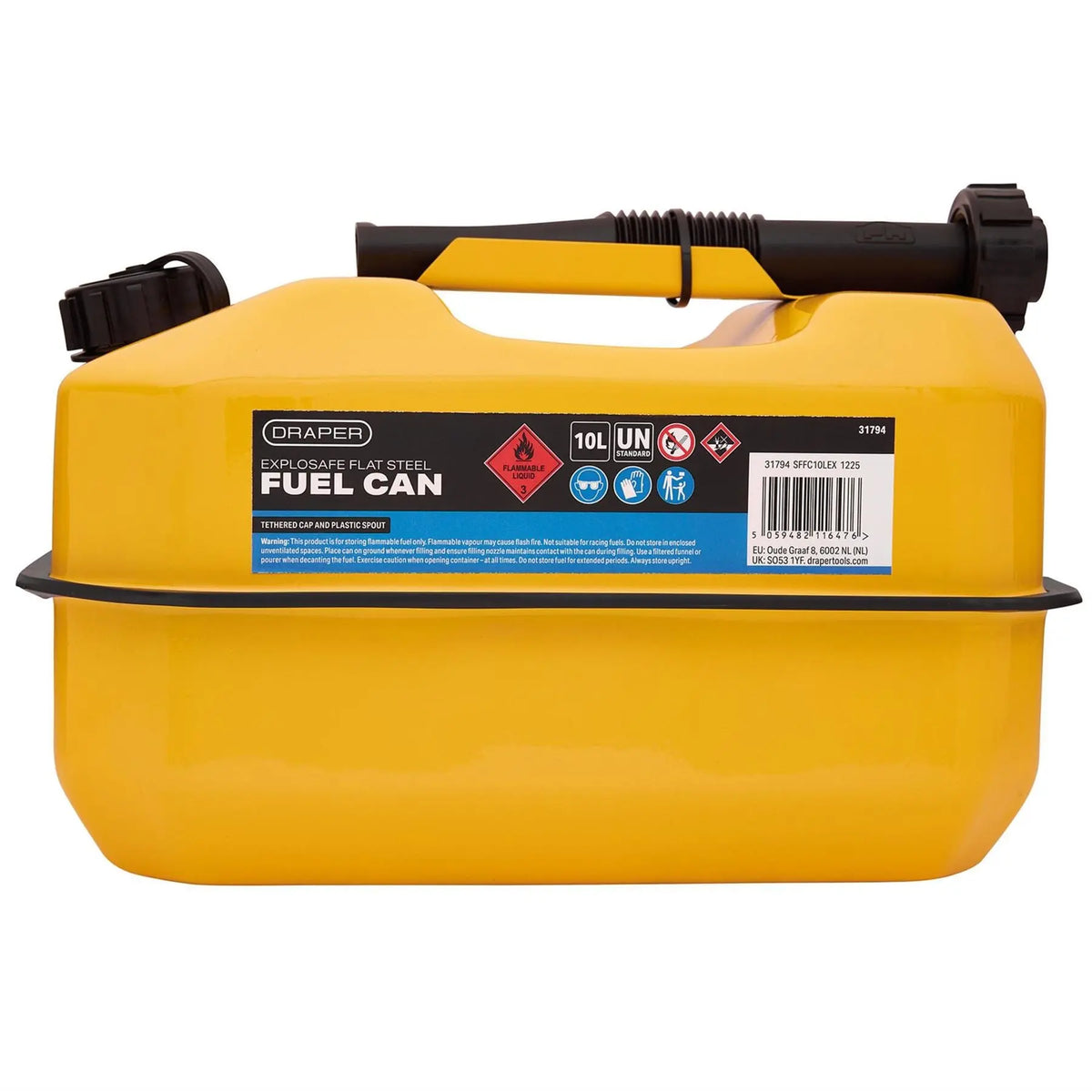 Draper Explosafe Flat Steel Fuel Can 10L Yellow 31794  White Rose Tools