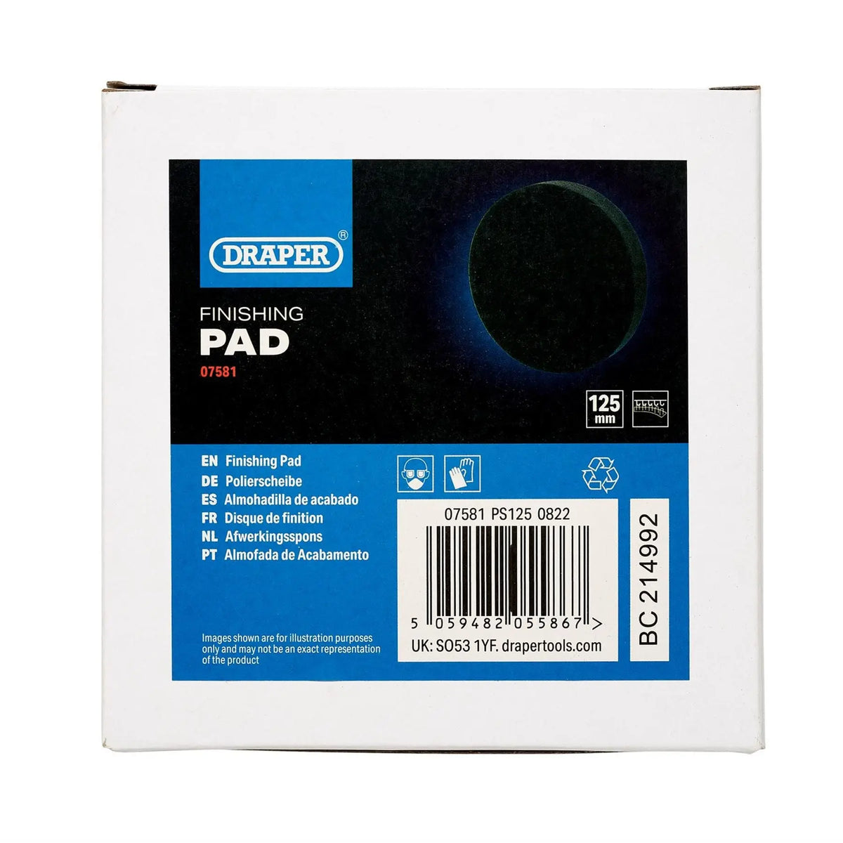Draper Finishing Pad 125mm Black 07581  White Rose Tools