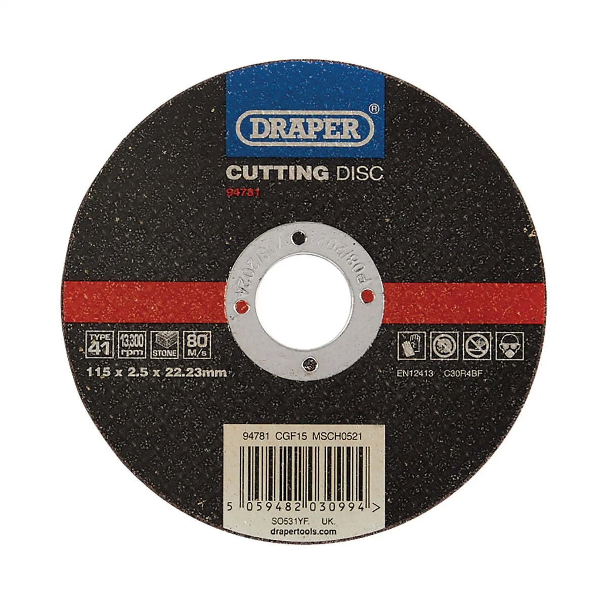 Draper Flat Stone Cutting Disc 115 x 2.5 x 22.23mm 94781  White Rose Tools