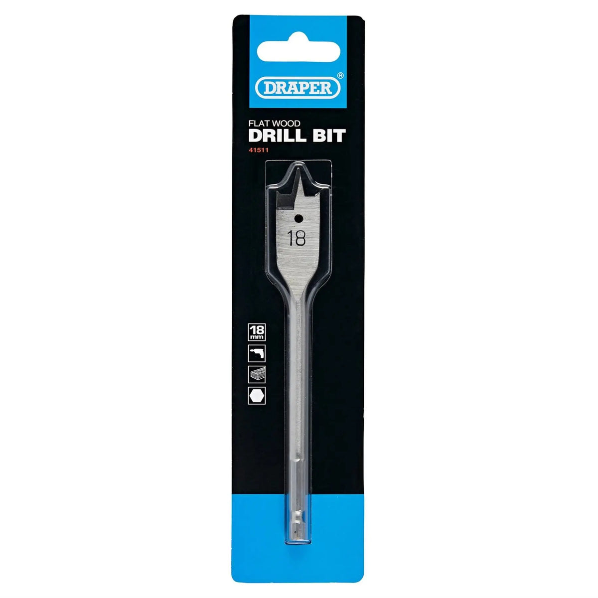 Draper Flat Wood Drill Bit 18 x 152mm 41511  White Rose Tools