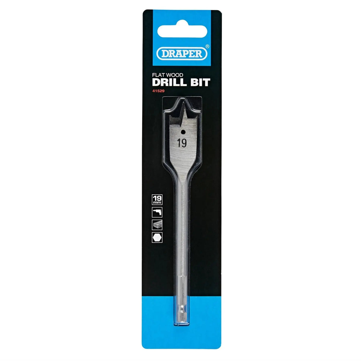 Draper Flat Wood Drill Bit 19 x 152mm 41529  White Rose Tools