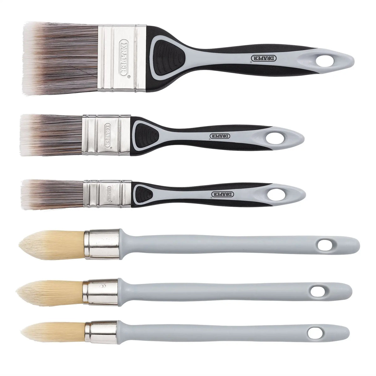 Draper Flat and Round Sash Paint Brush Set (6 Piece) 20450  White Rose Tools