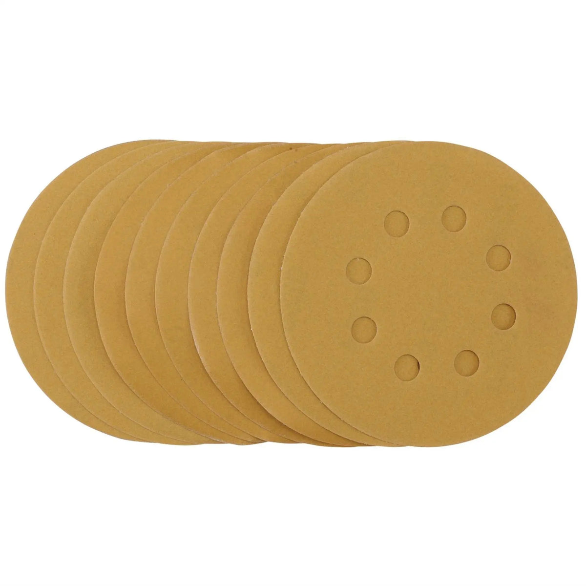 Draper Gold Sanding Discs with Hook & Loop 125mm 320 Grit 8 Dust Extraction Holes (Pack of 10) 59766  White Rose Tools