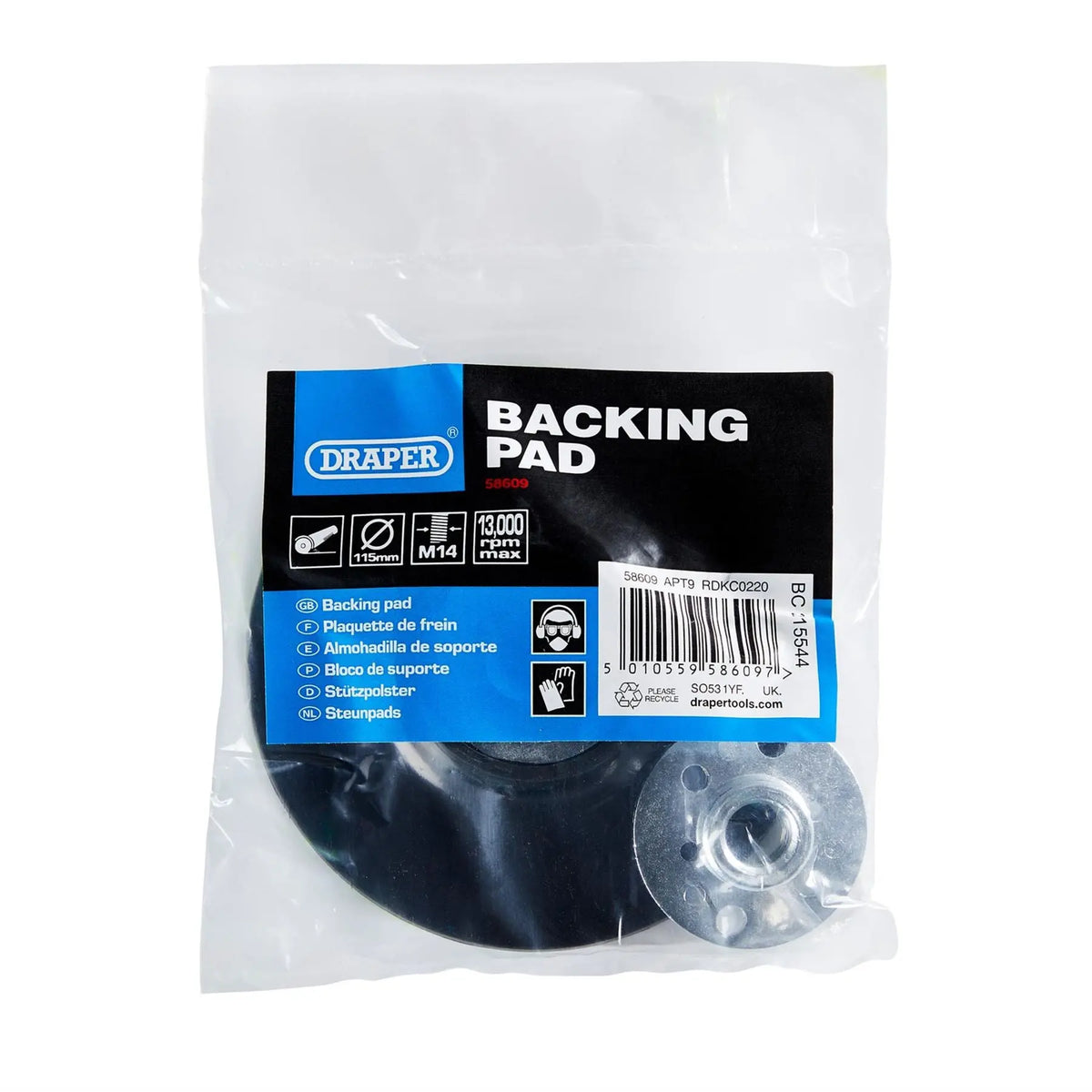 Draper Grinding Disc Backing Pad 115mm 58609  White Rose Tools