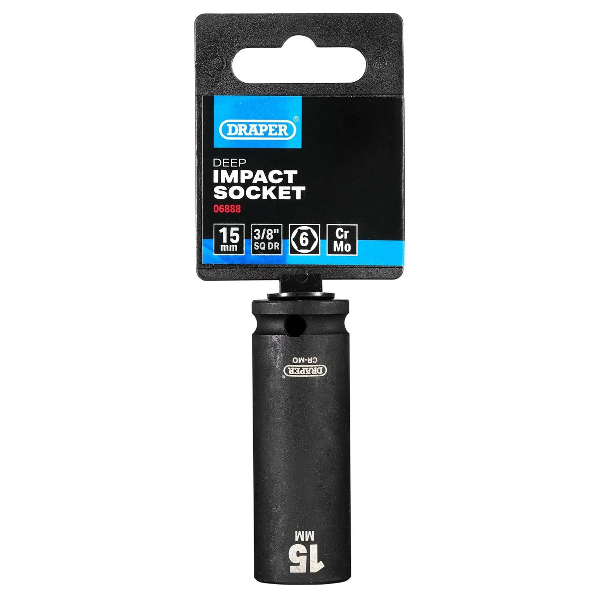 Draper HI-TORQ® 6 Point Deep Impact Socket 3/8" Sq. Dr. 15mm 06888  White Rose Tools