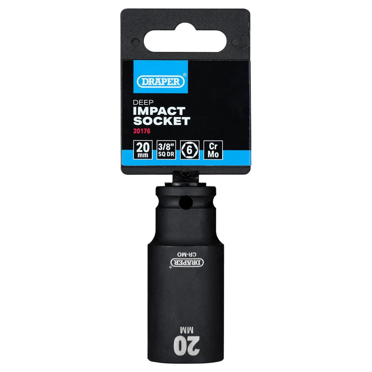 Draper HI-TORQ® Metric Deep Impact Socket 3/8" Sq. Dr. 20mm 20176  White Rose Tools