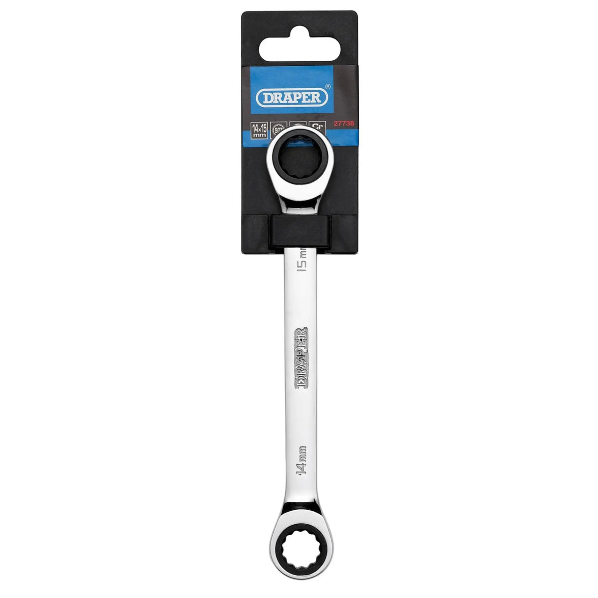 Draper HI-TORQ® Metric Double Ratchet Ring Spanner 14 x 15mm 27738  White Rose Tools