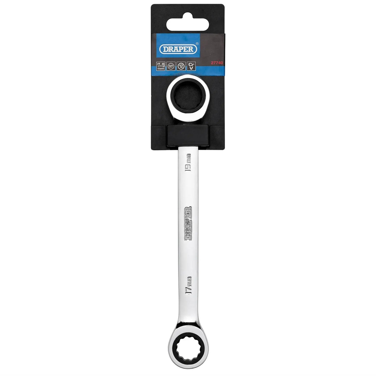 Draper HI-TORQ® Metric Double Ratchet Ring Spanner 17 x 19mm 27740  White Rose Tools