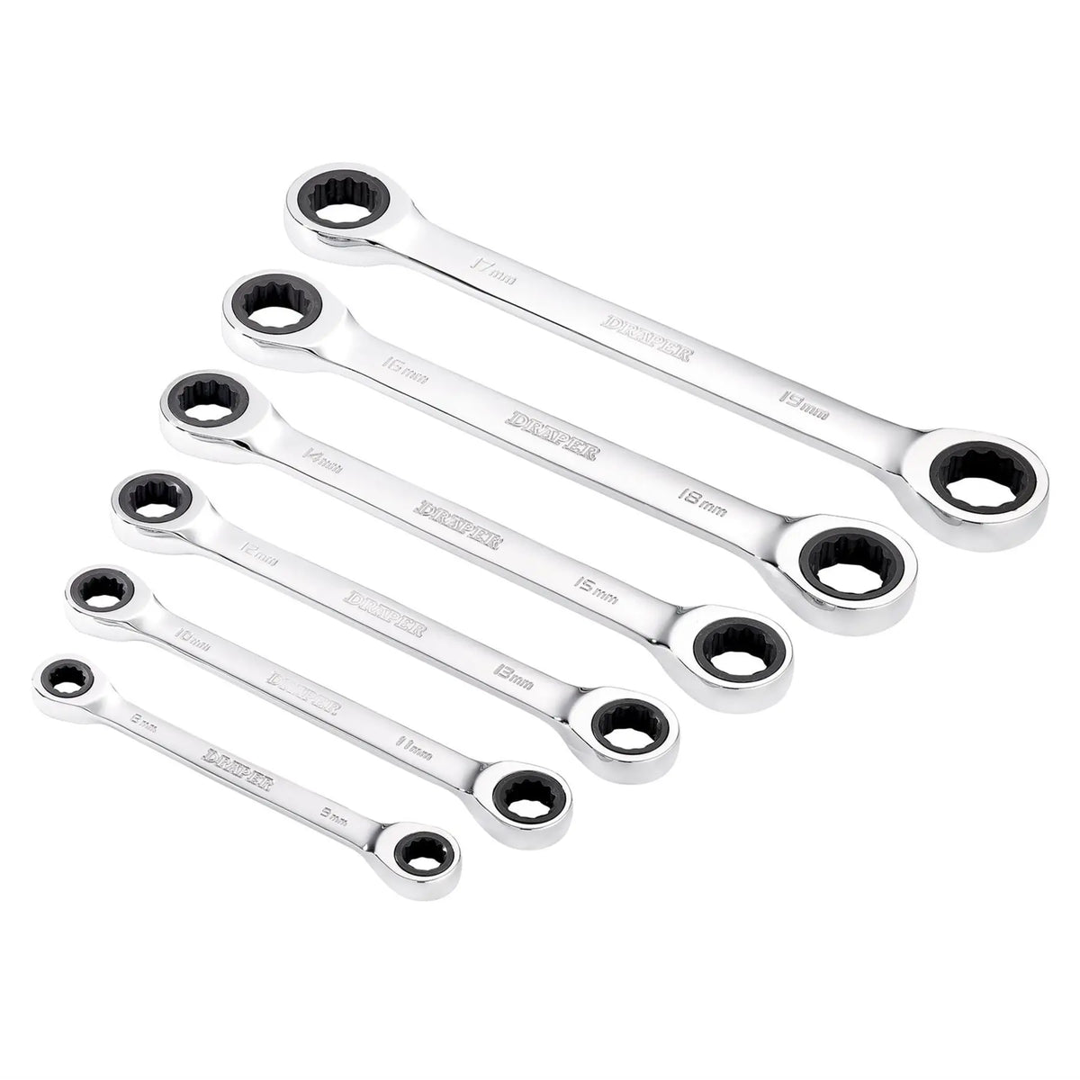 Draper HI-TORQ® Metric Double Ratchet Ring Spanner Set 8 -19mm (6 Piece) 27741  White Rose Tools