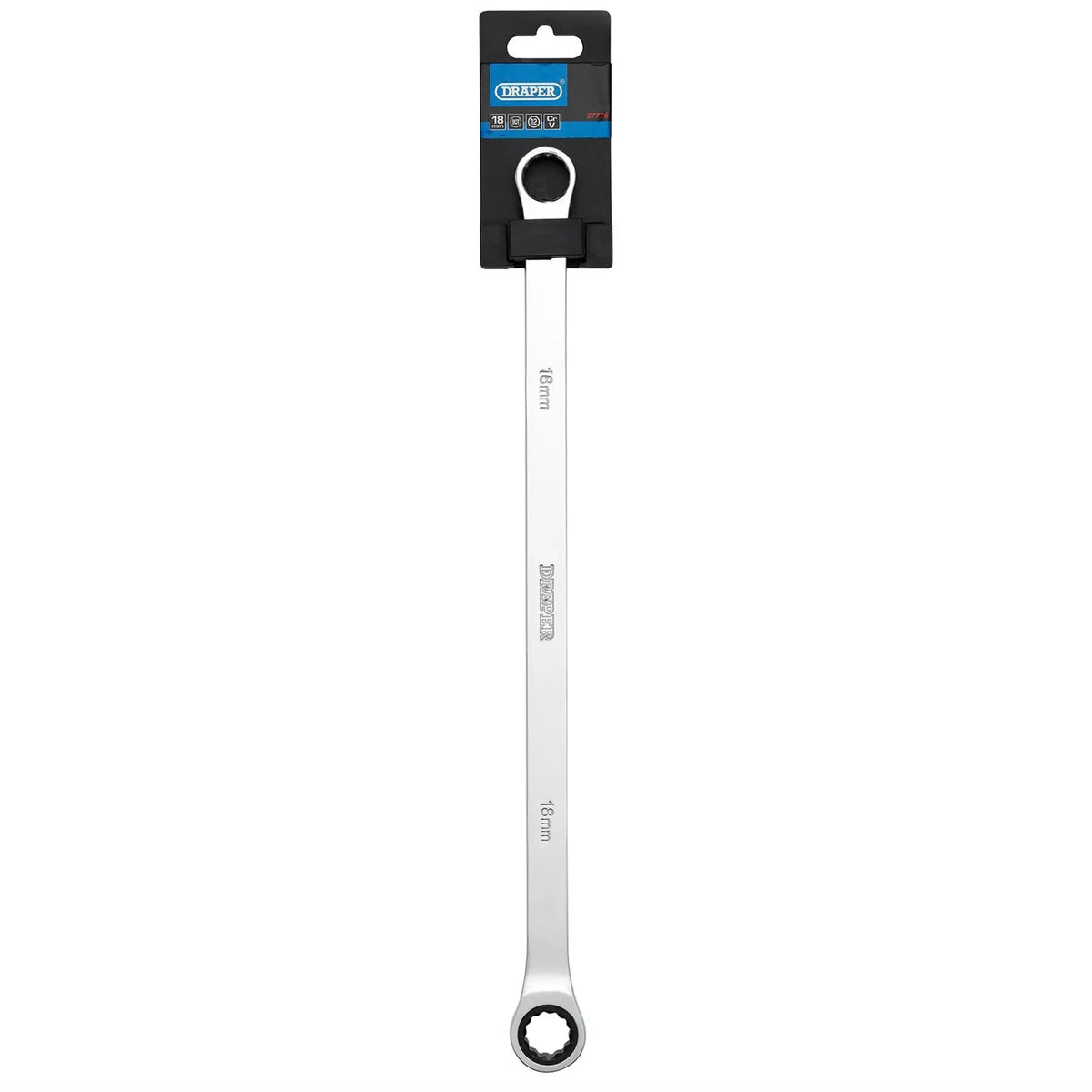 Draper HI-TORQ® Metric Extra-Long Double Ring Ratchet Spanner 18mm 27776  White Rose Tools
