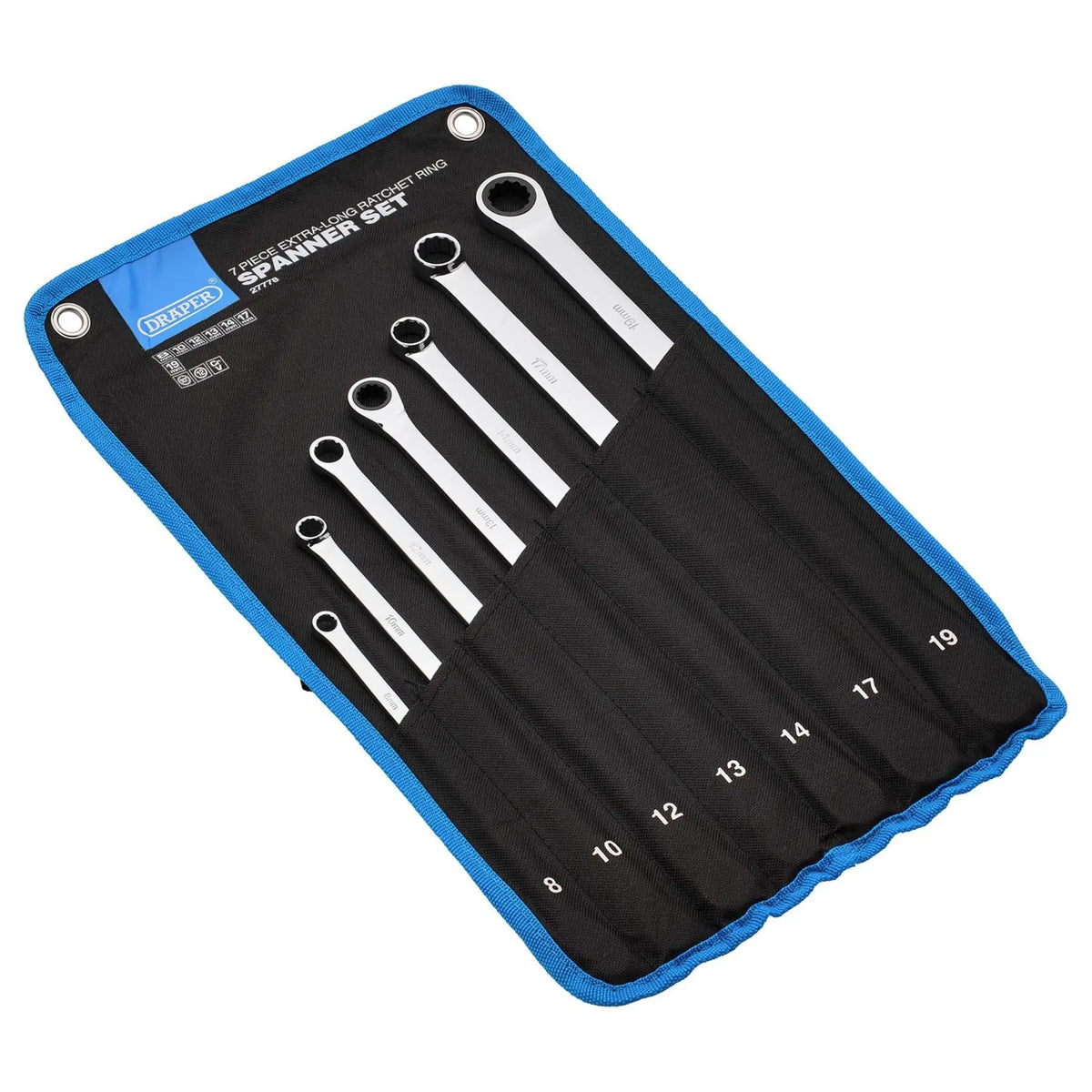 Draper HI-TORQ® Metric Extra-Long Double Ring Ratchet Spanner Set (7 Piece) 27778  White Rose Tools
