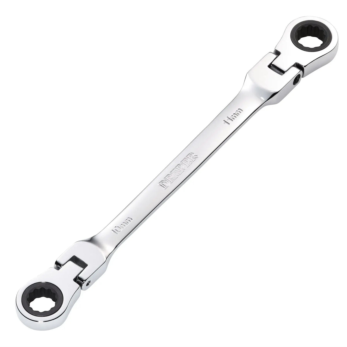 Draper HI-TORQ® Metric Flexible Head Double Ring Ratchet Spanner 10 x 11mm 27745  White Rose Tools