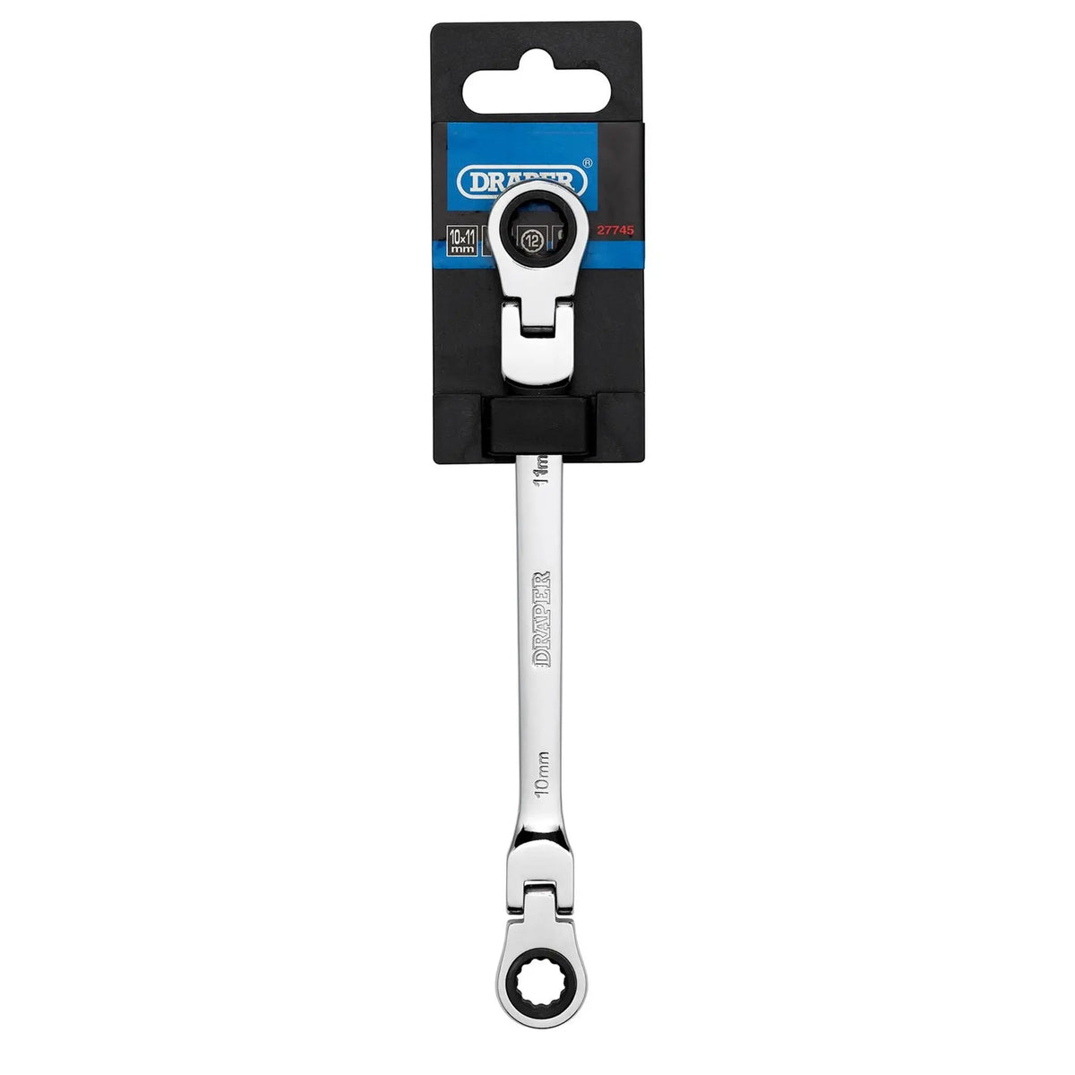 Draper HI-TORQ® Metric Flexible Head Double Ring Ratchet Spanner 10 x 11mm 27745  White Rose Tools
