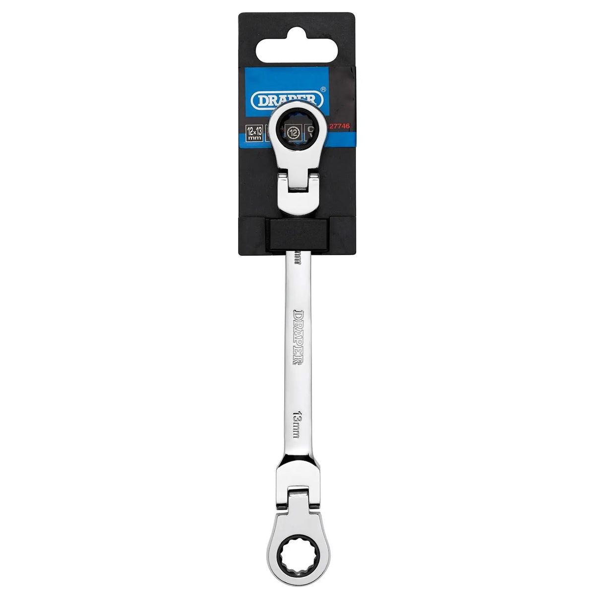 Draper HI-TORQ® Metric Flexible Head Double Ring Ratchet Spanner 12 x 13mm 27746  White Rose Tools