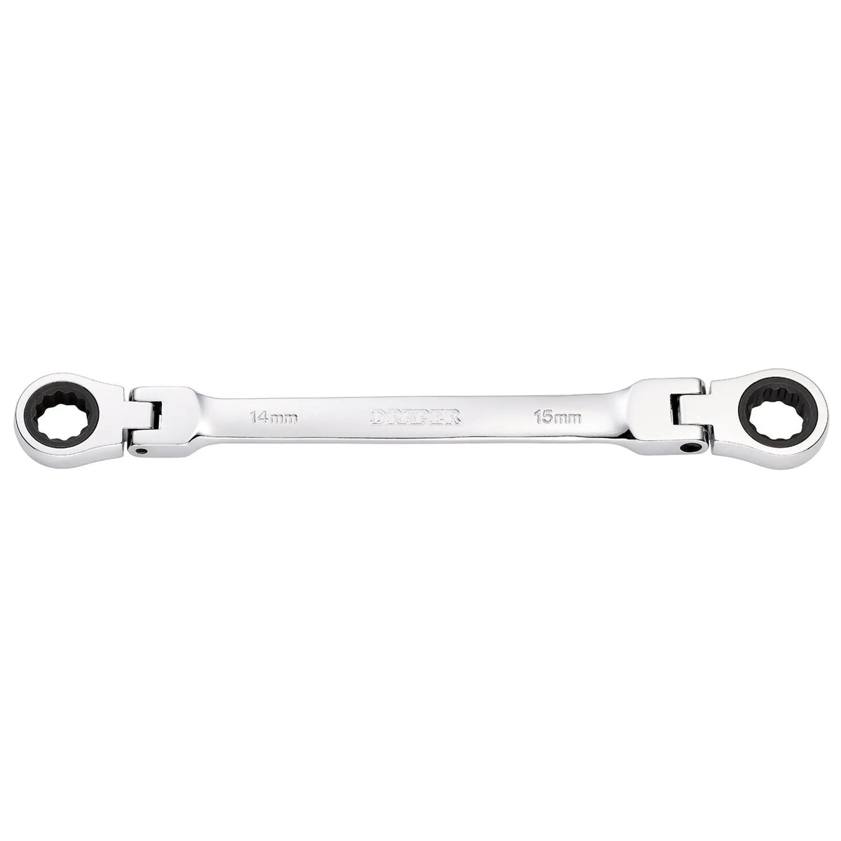 Draper HI-TORQ® Metric Flexible Head Double Ring Ratchet Spanner 14 x 15mm 27747  White Rose Tools