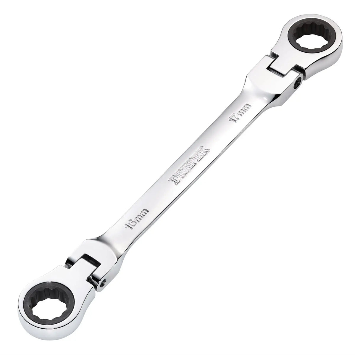 Draper HI-TORQ® Metric Flexible Head Double Ring Ratchet Spanner 16 x 17mm 27756  White Rose Tools