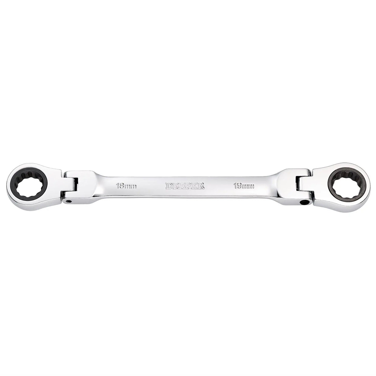 Draper HI-TORQ® Metric Flexible Head Double Ring Ratchet Spanner 18 x 19mm 27759  White Rose Tools