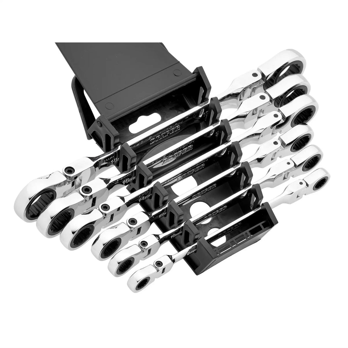 Draper HI-TORQ® Metric Flexible Head Double Ring Ratchet Spanner Set (6 Piece) 27762  White Rose Tools