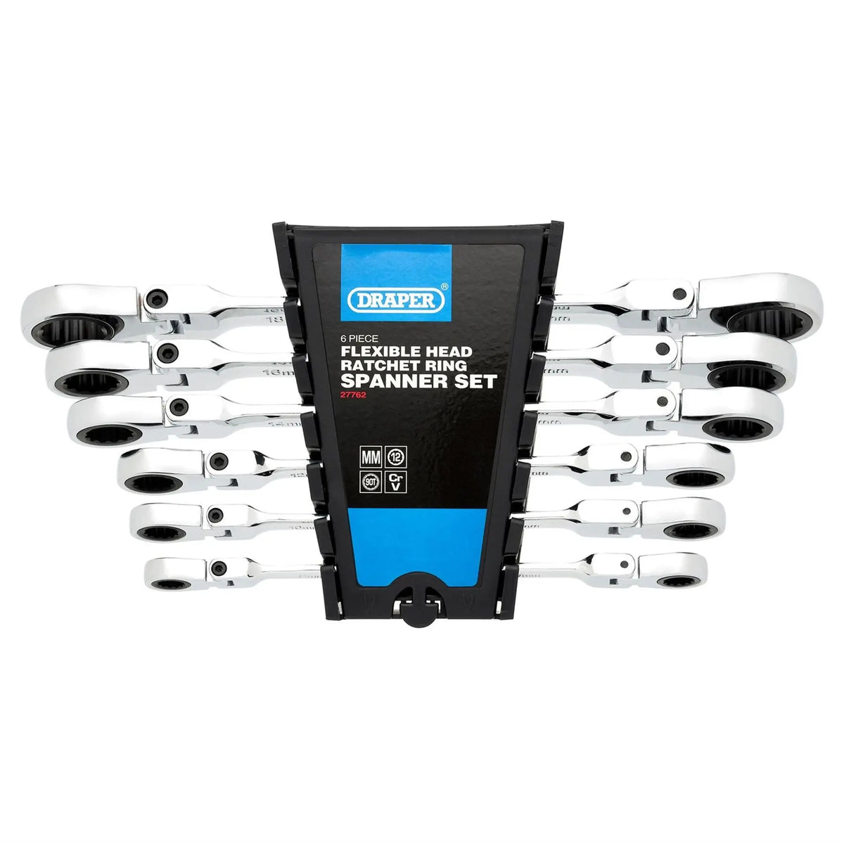 Draper HI-TORQ® Metric Flexible Head Double Ring Ratchet Spanner Set (6 Piece) 27762  White Rose Tools