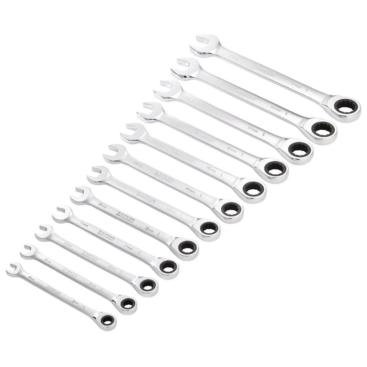 Draper HI-TORQ® Metric Ratchet Combination Spanner Set 8 - 19mm (12 Piece) 27689  White Rose Tools