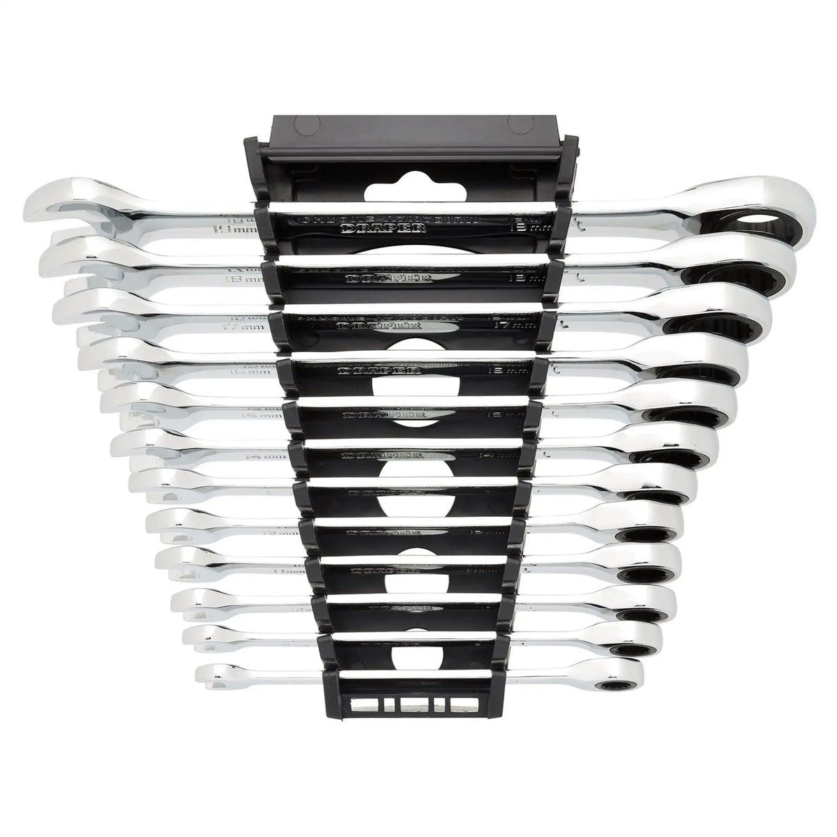 Draper HI-TORQ® Metric Ratchet Combination Spanner Set 8 - 19mm (12 Piece) 27689  White Rose Tools