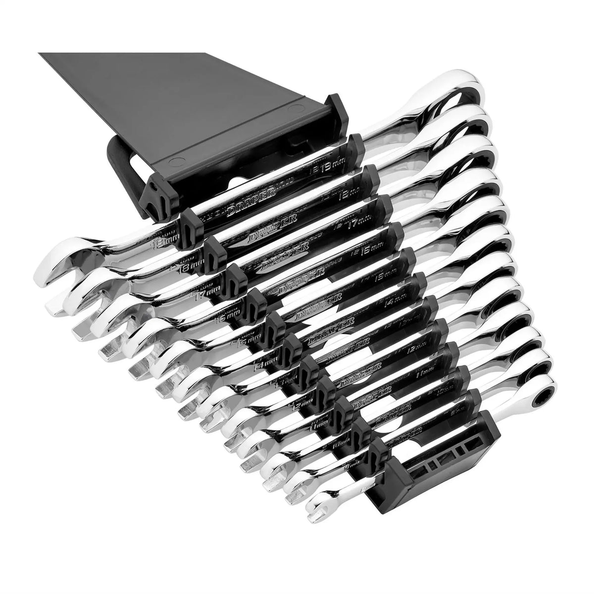 Draper HI-TORQ® Metric Ratchet Combination Spanner Set 8 - 19mm (12 Piece) 27689  White Rose Tools