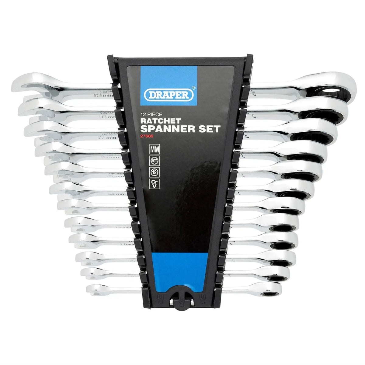 Draper HI-TORQ® Metric Ratchet Combination Spanner Set 8 - 19mm (12 Piece) 27689  White Rose Tools