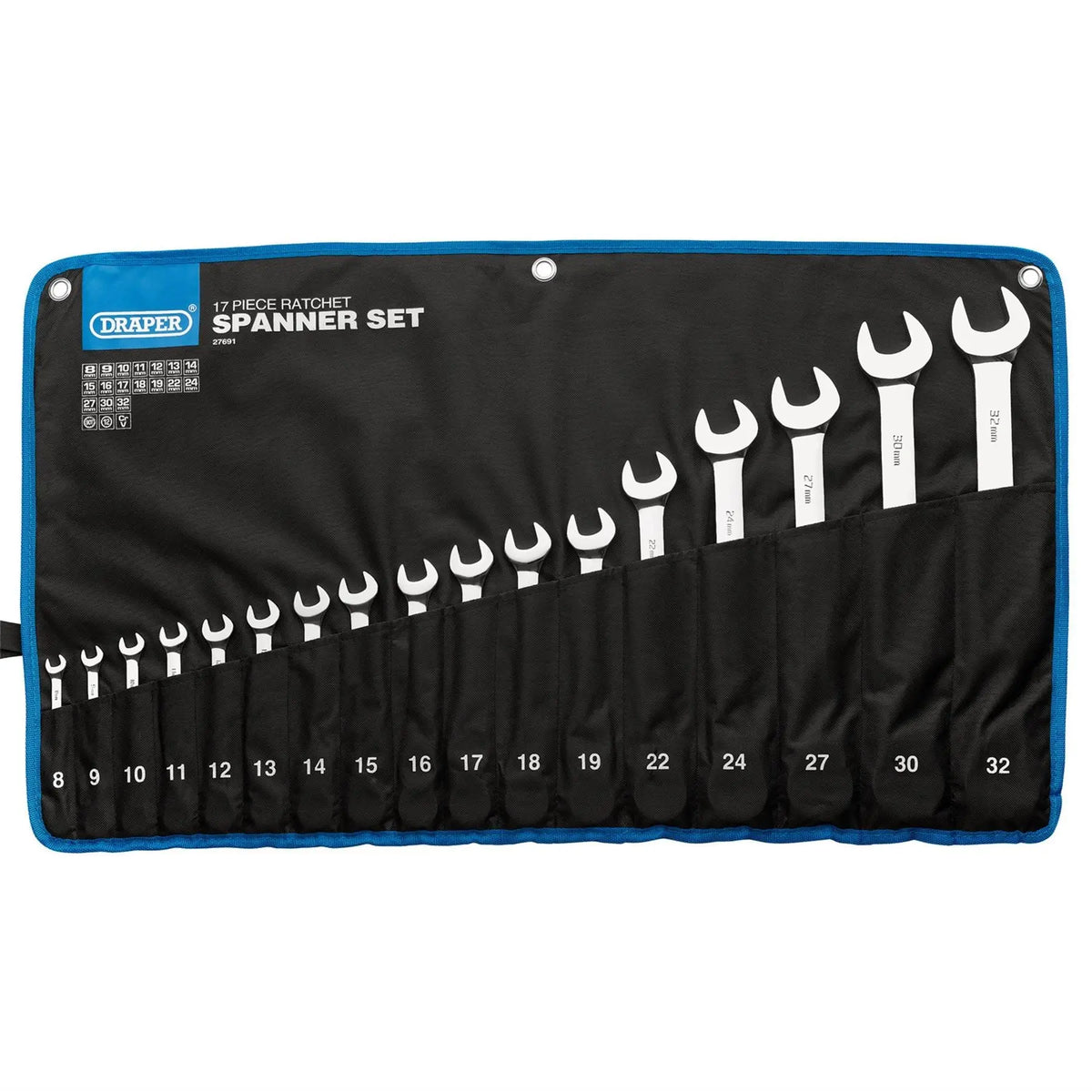 Draper HI-TORQ® Metric Ratchet Combination Spanner Set (17 Piece) 27691  White Rose Tools