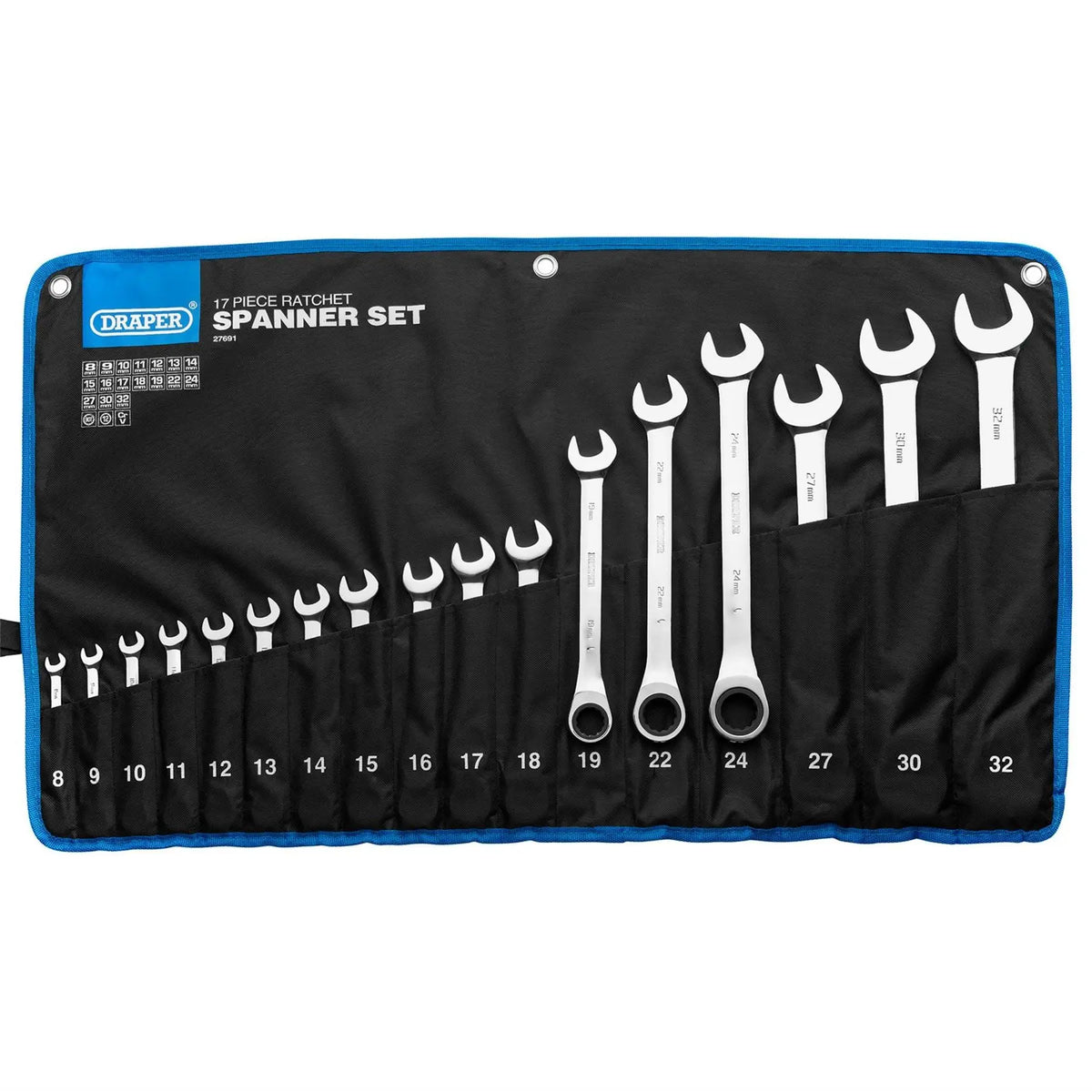Draper HI-TORQ® Metric Ratchet Combination Spanner Set (17 Piece) 27691  White Rose Tools