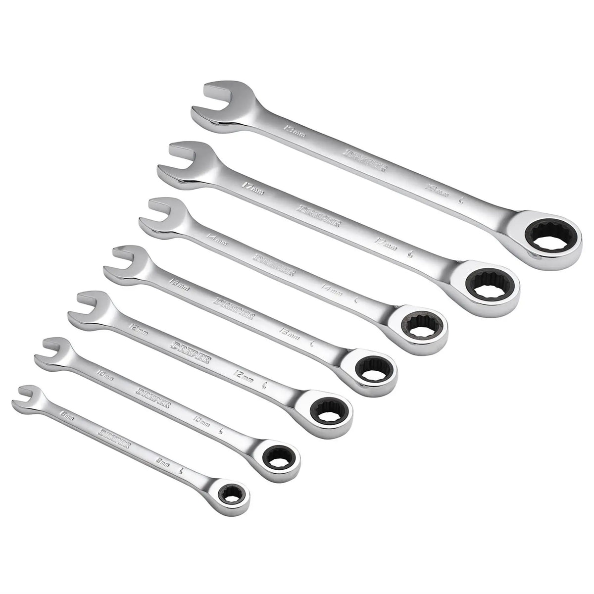 Draper HI-TORQ® Metric Ratcheting Combination Spanner Set (7 Piece) 25397  White Rose Tools