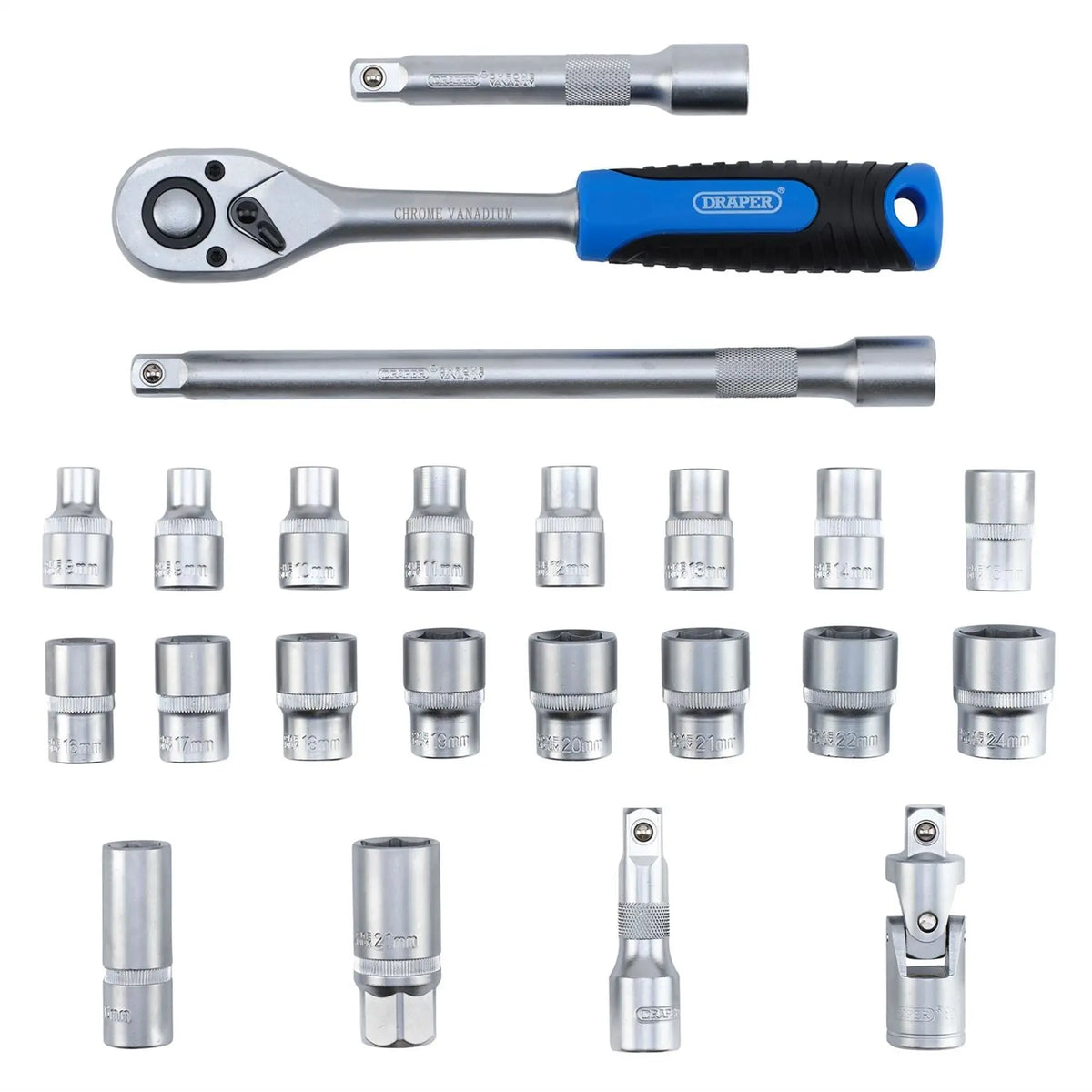 Draper HI-TORQ® Metric Socket Set 1/2" Sq. Dr. (23 Piece) 24229  White Rose Tools