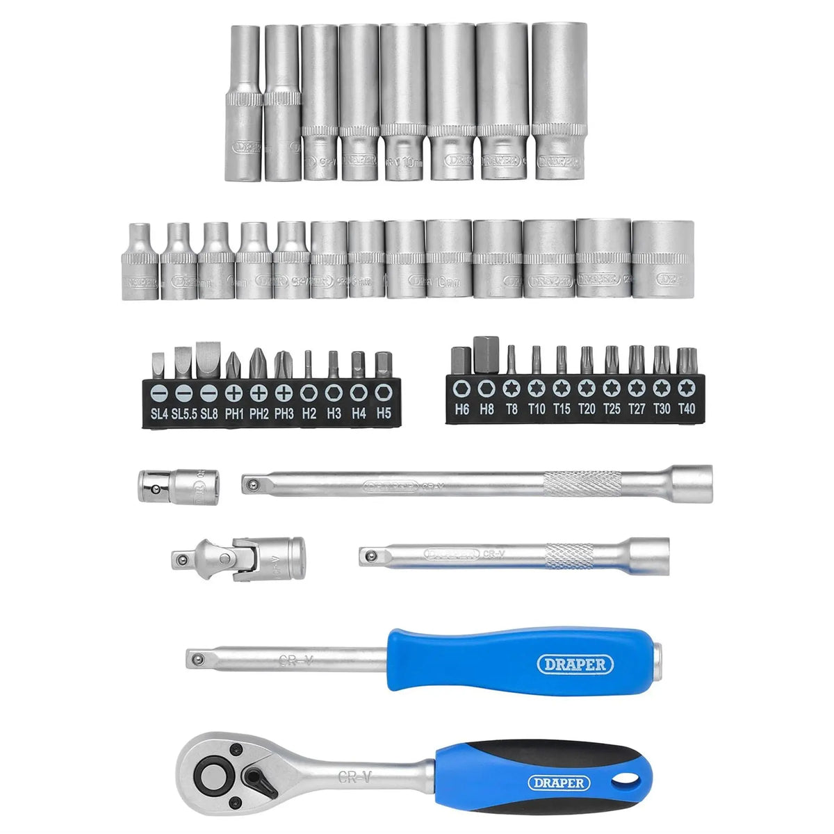 Draper HI-TORQ® Metric Socket Set 1/4" Sq. Dr. (47 Piece) 16355  White Rose Tools