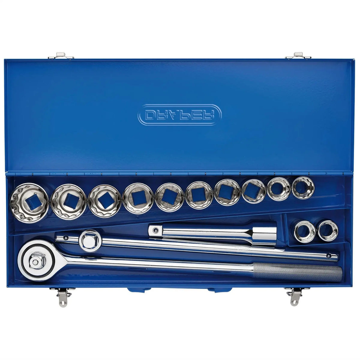 Draper HI-TORQ® Metric Socket Set in Metal Case 3/4" Sq. Dr. (15 Piece) 16440  White Rose Tools