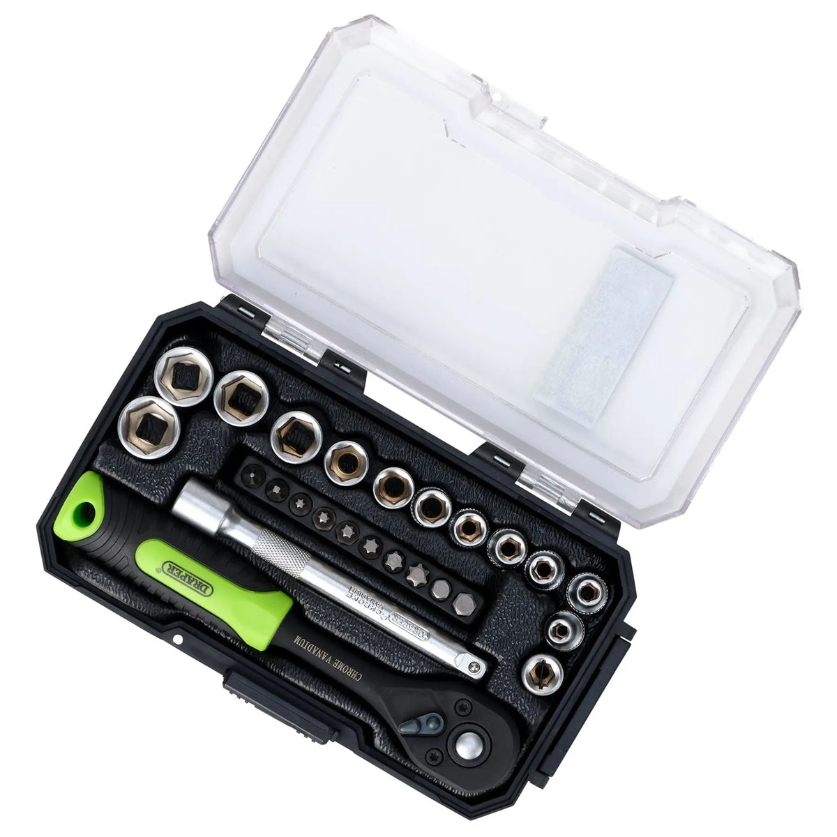Draper HI-TORQ® Metric Socket and Bit Set 1/4" Sq. Dr. (25 Piece) 24233  White Rose Tools