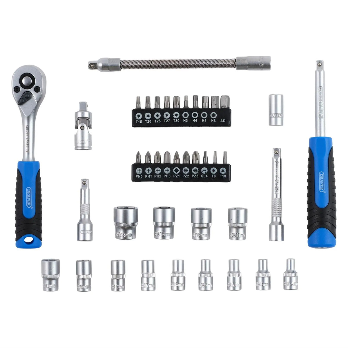 Draper HI-TORQ® Metric Socket and Bit Set 1/4" Sq. Dr. (40 Piece) 24223  White Rose Tools