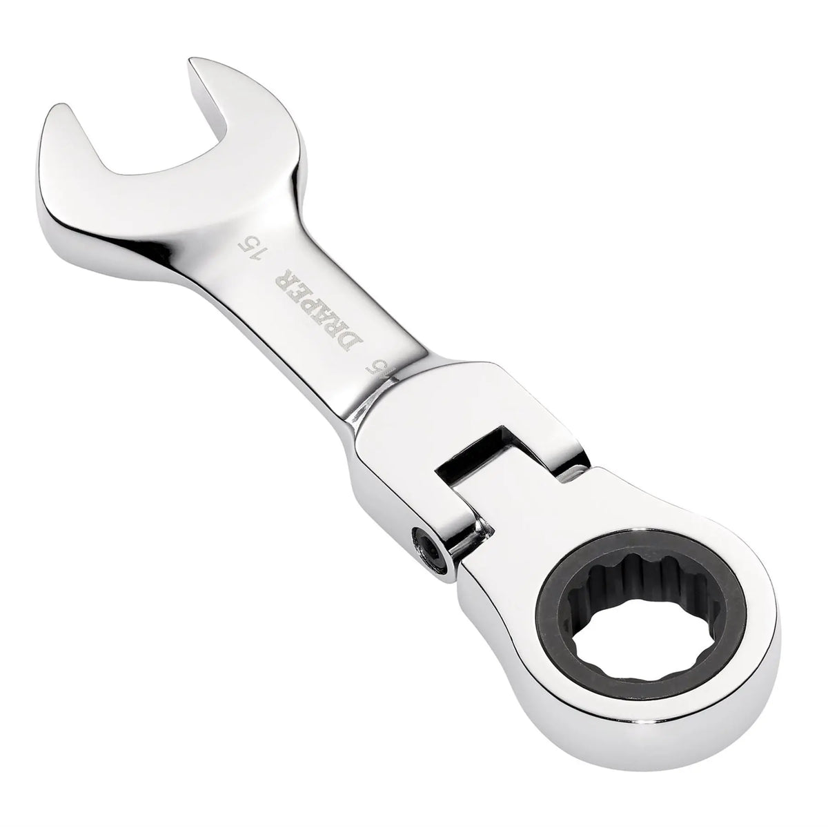 Draper HI-TORQ® Metric Stubby Flexible Head Ratchet Combination Spanner 15mm 27973  White Rose Tools