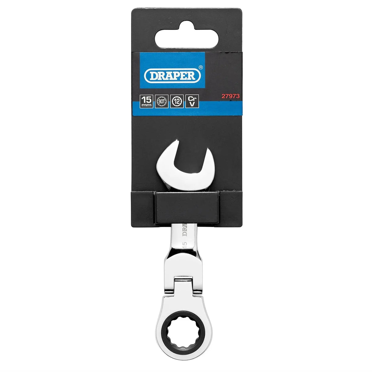 Draper HI-TORQ® Metric Stubby Flexible Head Ratchet Combination Spanner 15mm 27973  White Rose Tools