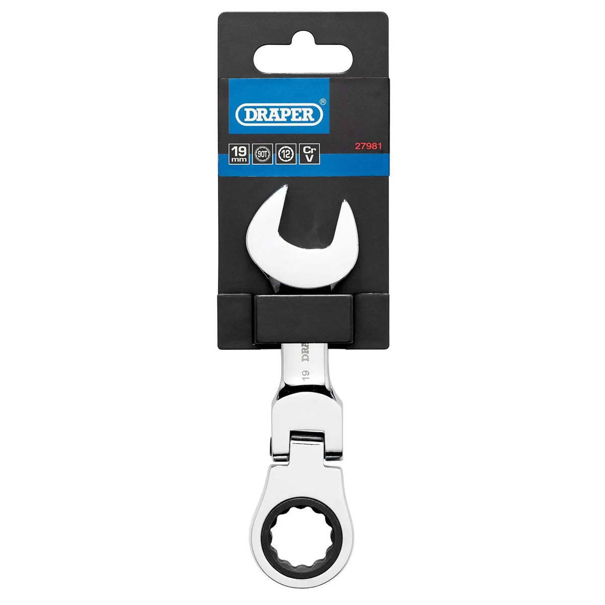 Draper HI-TORQ® Metric Stubby Flexible Head Ratchet Combination Spanner 19mm 27981  White Rose Tools