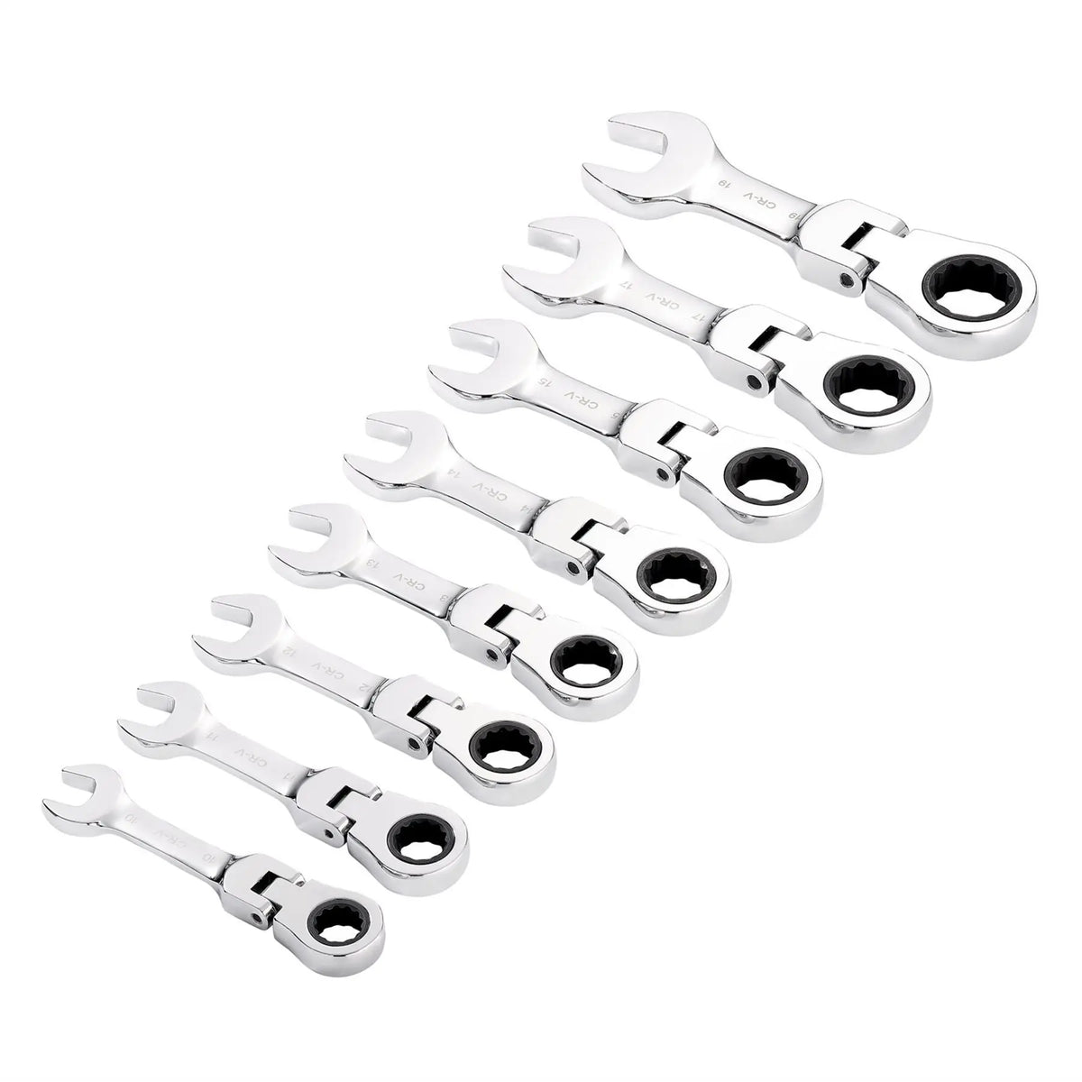 Draper HI-TORQ® Metric Stubby Flexible Head Ratchet Combination Spanner Set 10 - 19mm (8 Piece) 27982  White Rose Tools