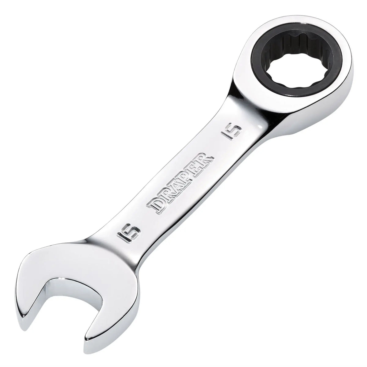 Draper HI-TORQ® Metric Stubby Ratchet Combination Spanner 15mm 27909  White Rose Tools