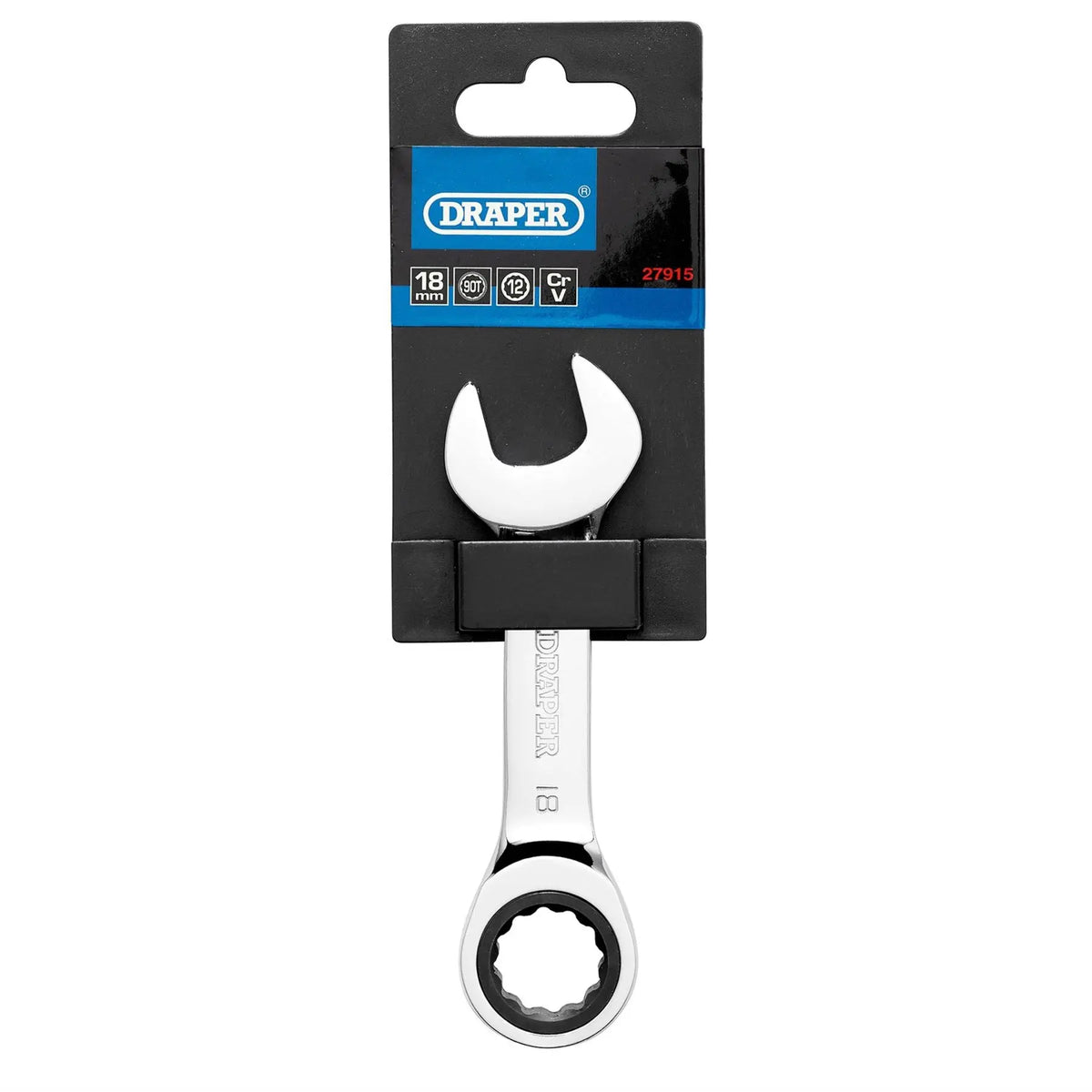 Draper HI-TORQ® Metric Stubby Ratchet Combination Spanner 18mm 27915  White Rose Tools