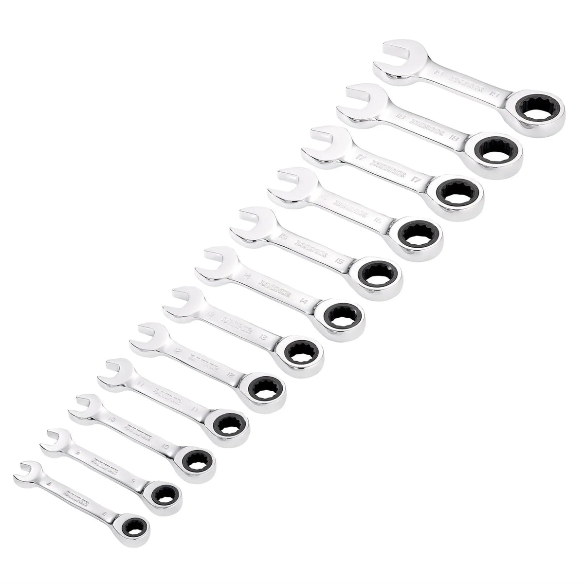 Draper HI-TORQ® Metric Stubby Ratchet Combination Spanner Set 8 - 19mm (12 Piece) 27931  White Rose Tools
