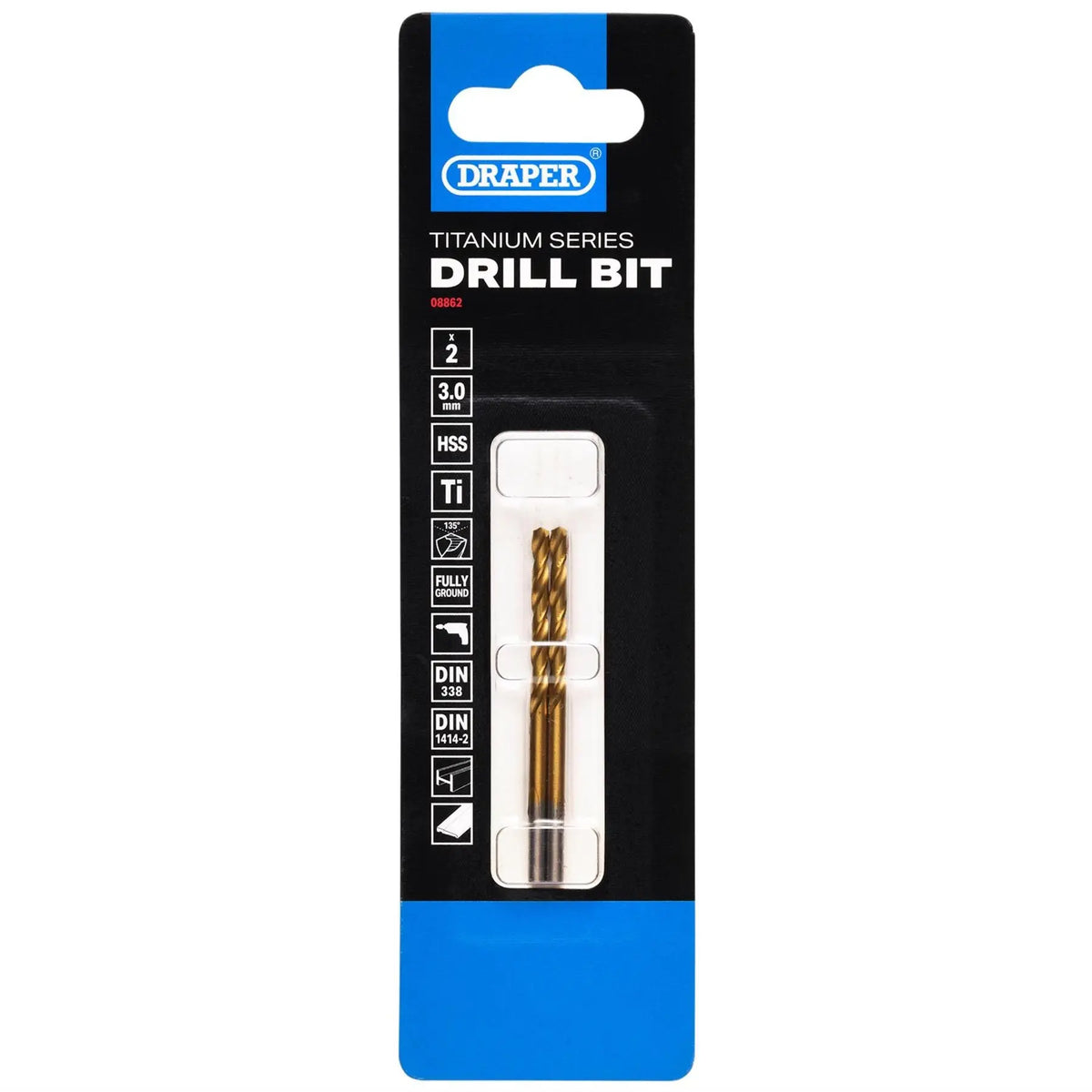 Draper HSS Titanium Nitride Coated Drill Bit 3 x 61mm (Pack of 2) 08862  White Rose Tools