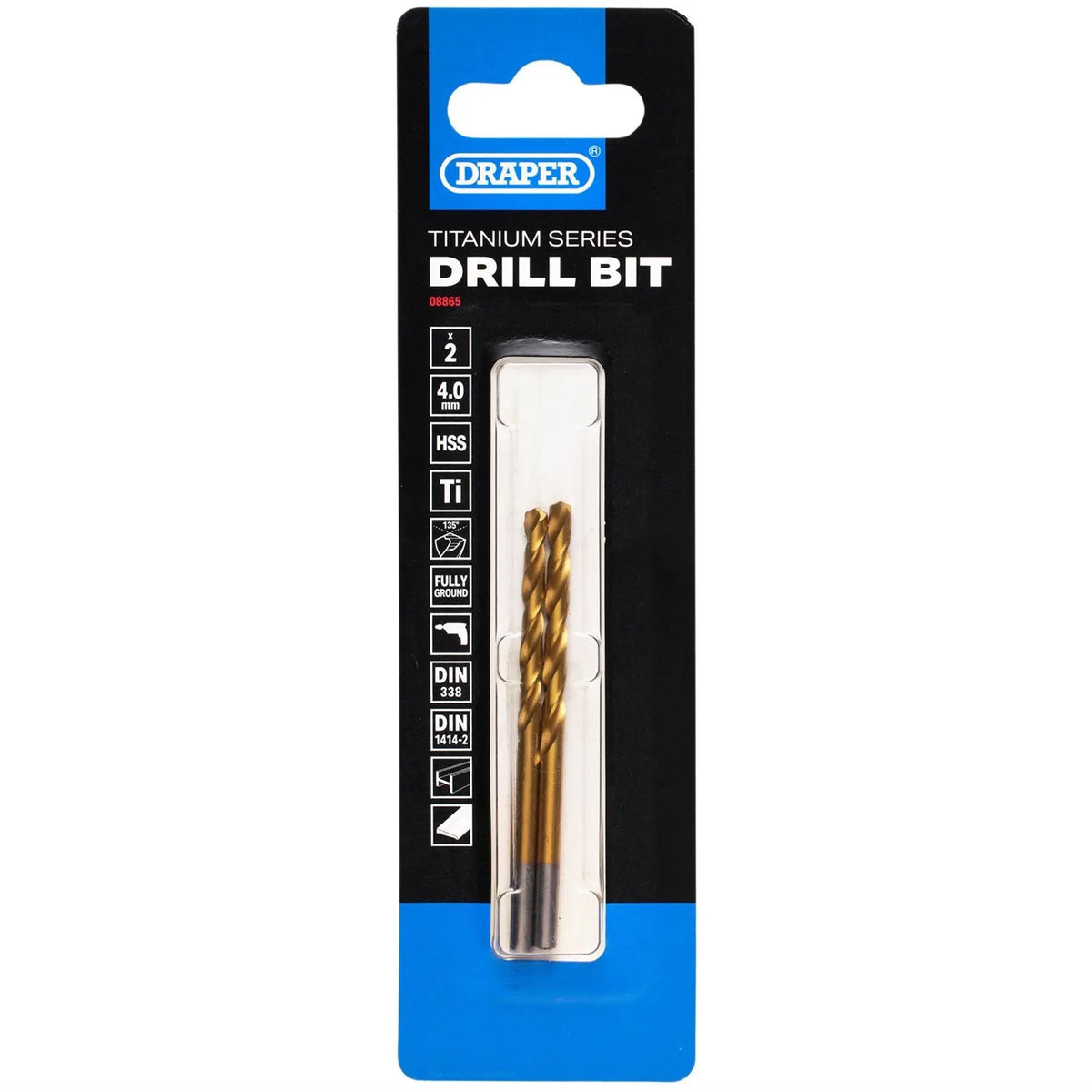 Draper HSS Titanium Nitride Coated Drill Bit 4 x 75mm (Pack of 2) 08865  White Rose Tools