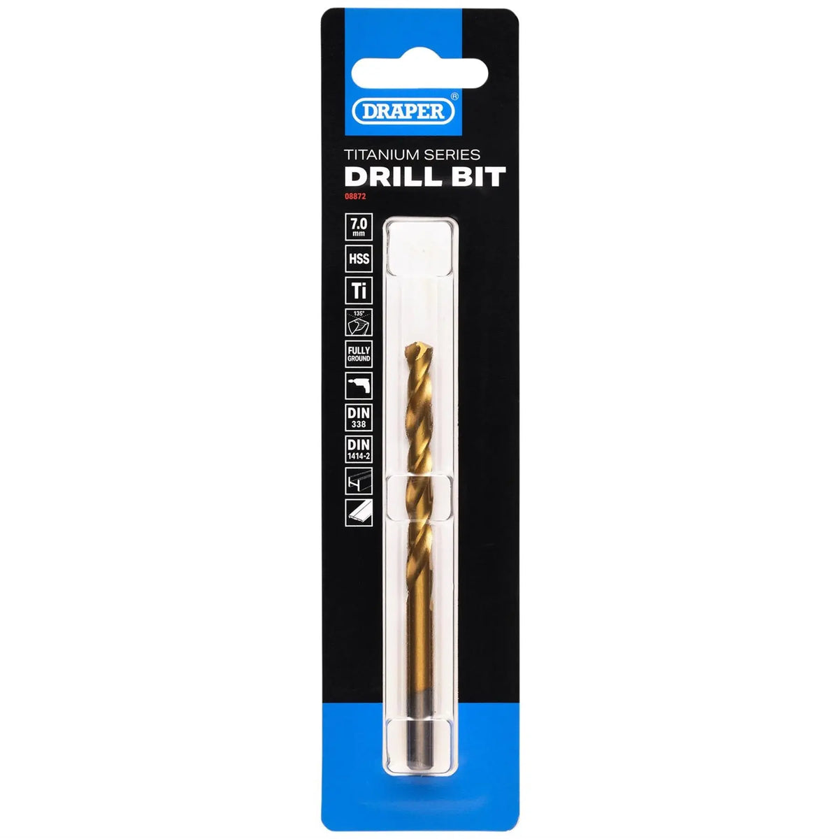 Draper HSS Titanium Nitride Coated Drill Bit 7 x 109mm 08872  White Rose Tools