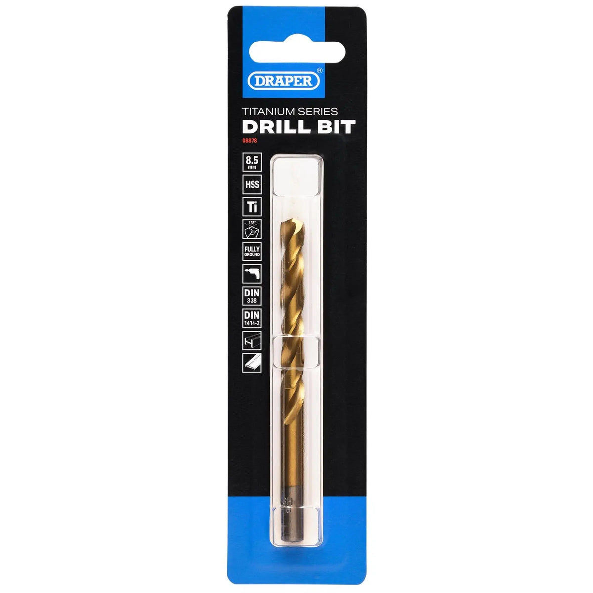 Draper HSS Titanium Nitride Coated Drill Bit 8.5 x 117mm 08878  White Rose Tools