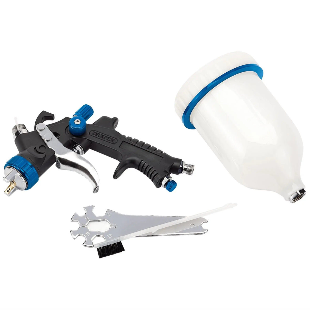Draper HVLP Air Spray Gun with Composite Body and Gravity Fed Hopper 600ml 09707  White Rose Tools