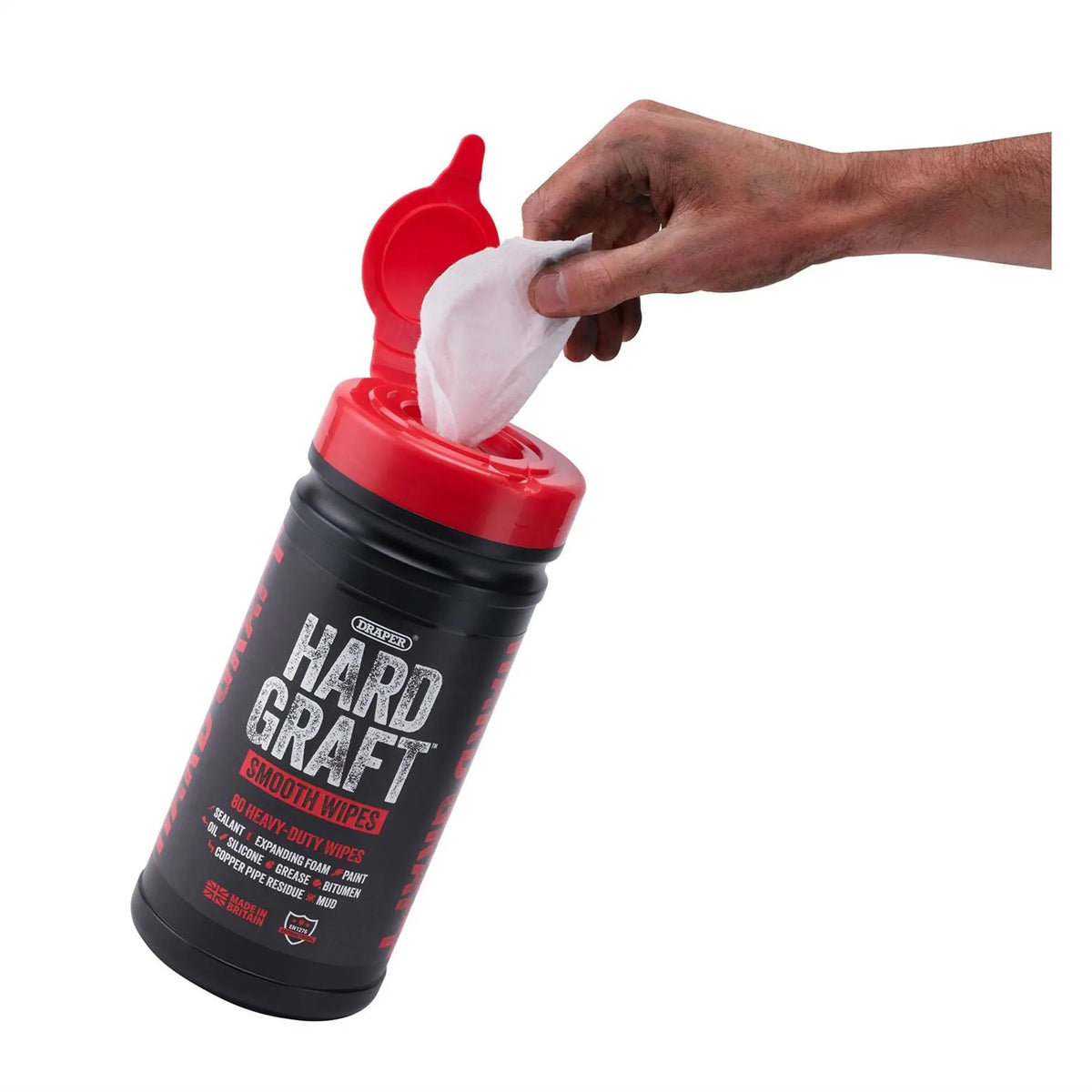 Draper Hard Graft Multipurpose Smooth Wipes (Tub of 80) 12434  White Rose Tools