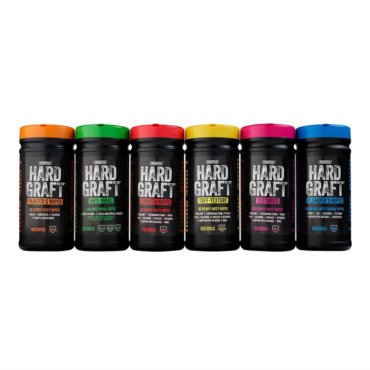 Draper Hard Graft Multipurpose Smooth Wipes (Tub of 80) 12434  White Rose Tools