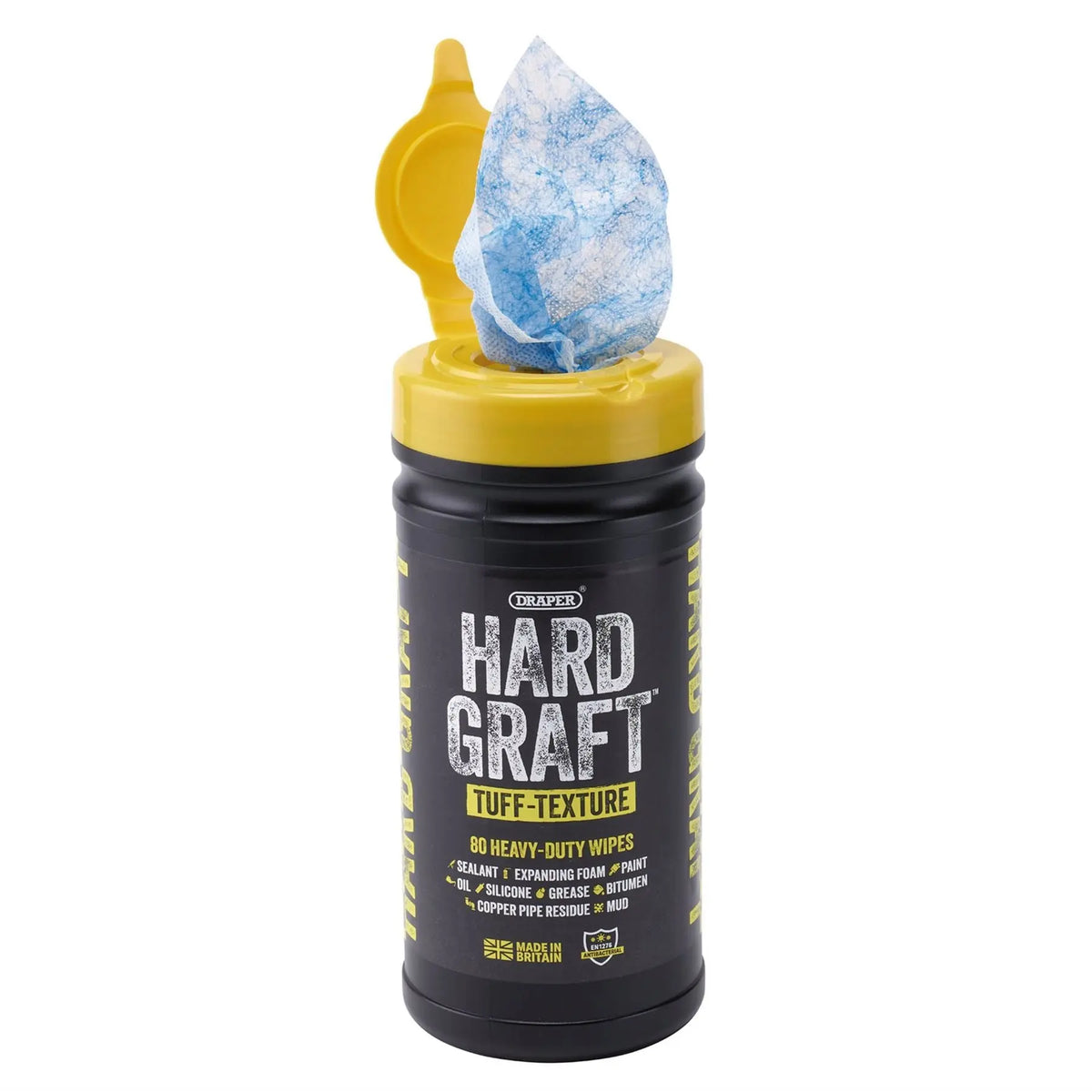 Draper Hard Graft Multipurpose Tuff-Texture Wipes (Tub of 80) 12436  White Rose Tools